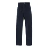 Pantalón de pana azul marino, de corte recto, con bolsillos laterales y traseros.