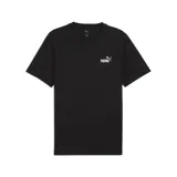 Remera de algodón negra con cuello redondo y manga corta. Presenta el logo de la marca estampado en pequeño en el lado izquierdo del pecho.