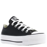 Championes Converse Chuck Taylor All Star Lift, de lona negra con plataforma blanca y cordones blancos.