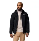 Campera técnica Columbia Titanium con capucha, diseñada para actividades al aire libre. Presenta cierre frontal completo, bolsillos con cremallera en pecho y laterales, y tecnología Omni-Heat para aislamiento térmico y Omni-Shield para repelencia a líquidos y manchas.