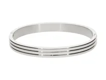 Esclava rígida de acero plateado con tres líneas horizontales grabadas.