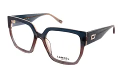 Lentes de receta Lancel con armazón de acetato en diseño cuadrado, con un degradado de color azul oscuro en la parte superior a un tono traslúcido en la inferior. Presenta detalle metálico en las patillas.