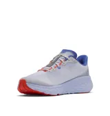 Championes Columbia Konos Featherweight Omni-Max color blanco con detalles en azul y suela roja, diseñados para running y trail running con tecnologías de amortiguación y tracción avanzada.
