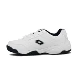 Championes Lotto blancos de cuero sintético, con detalles en gris en el talón y la suela.