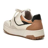 Championes urbanos Via Marte modelo Nova D04, color blanco con detalles en marrón, negro y dorado. Plataforma con suela marrón.