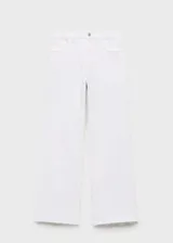 Jeans Danila wide leg de tiro alto, color blanco, con diseño de cinco bolsillos, trabillas para cinturón y bajo deshilachado.