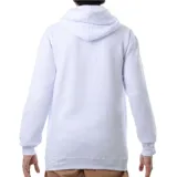 Canguro blanco con capucha y cordones ajustables, bolsillo tipo canguro y logo Thrasher Skate en el pecho.