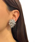 Par de caravanas cortas con forma de racimo, confeccionadas con cristales facetados transparentes y ajuste de clip.