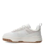 Championes urbanos de mujer Miss Carol modelo FORNI, color blanco con detalles en gris y lila, con suela chunky color caramelo.