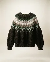 Buzo de tejido de punto con diseño de guarda geométrica en la parte superior, cuello redondo y mangas largas con puños acanalados.