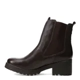 Botas de caña media marca Bottero, confeccionadas en cuero marrón con textura granulada. Presentan paneles laterales elásticos, suela track con plataforma y taco cuadrado.