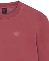 Buzo color ladrillo con cuello redondo, puños y cintura acanalados, y logo bordado en el pecho.