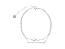 Pulsera de plata 925 de doble cadena, con dije de infinito y barra con circonias.