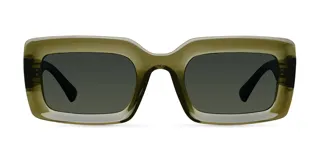 Lentes de sol oversized con montura cuadrada color verde oliva y lentes polarizadas verdes. Diseñados para un equilibrio entre comodidad y durabilidad.