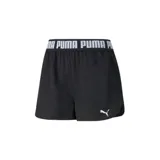 Short deportivo Puma Strong Knit de color negro, con cintura elástica ancha estampada con el nombre de la marca en blanco y logo del felino en el dobladillo.