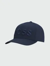 Gorra de sarga azul marino con logo BOSS bordado en relieve en el frente.