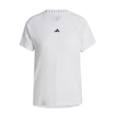 Remera deportiva Adidas de manga corta, color blanco, con cuello redondo y logo de la marca estampado en el centro del pecho.