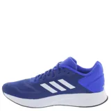 Championes de running Adidas modelo Duramo SL 2.0, color azul con las icónicas tres tiras laterales en blanco y suela de goma blanca con base negra. Confeccionados en malla transpirable para mayor ventilación.