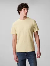 Remera de manga corta color amarillo claro, confeccionada en algodón liso. Presenta cuello redondo y el monograma de Calvin Klein bordado en el pecho.