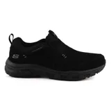 Zapato casual Skechers Relaxed Fit Oak Canyon, color negro, sin cordones, con capellada de gamuza repelente al agua, plantilla Memory Foam y suela de goma.