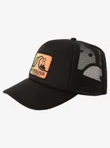 Gorro trucker Quiksilver color negro con red trasera y parche frontal con diseño de ola en tonos degradados.