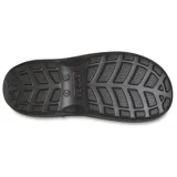 Botas de lluvia Crocs negras con asas grandes para facilitar su colocación y extracción. Presentan el logo de Crocs en la parte superior y detalles reflectantes en el talón.