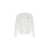 Remera de manga larga AMI Paris, color blanco, de corte clásico y cuello redondo, con pequeño bordado del logotipo Ami de Coeur en el pecho.