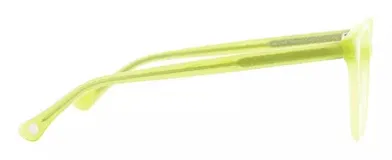 Armazón para lentes de receta, modelo Anya, color verde lima, con forma de ojo de gato y patillas con núcleo de metal plateado.