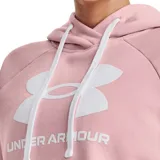Canguro Under Armour Rival Fleece para mujer, color rosa con logo blanco estampado en el pecho.