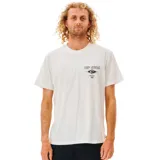 Remera blanca de manga corta con logo de Rip Curl estampado en el pecho.