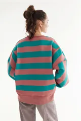 Buzo de algodón con diseño a rayas horizontales en color bordó y celeste, forrado con polar en su interior. Cuenta con cuello redondo y logo bordado en el pecho.
