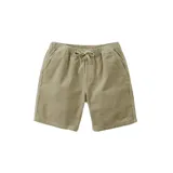 Bermuda de pana color beige, corte recto y largo a la rodilla.