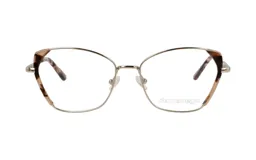 Armazón de metal color dorado con detalles en carey marrón en la parte superior del marco y en las patillas.