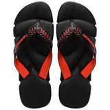 Sandalias de hombre Havaianas Power 2.0 color negro con tiras anchas bicolor en negro y rojo, suela anatómica de goma extra blanda con relieves masajeadores.