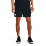 Short Under Armour Rival Terry color negro, de corte deportivo con cintura elástica y cordón ajustable en color blanco. Cuenta con el logo de la marca estampado en el extremo inferior derecho.