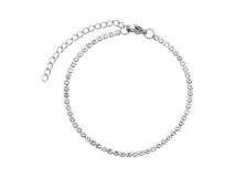 Pulsera plateada de acero con circonias engarzadas, cierre de mosquetón y cadena de alargue.