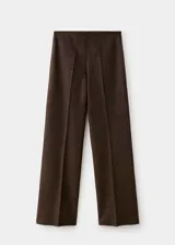 Pantalón de tiro alto y diseño recto, confeccionado en mezcla de lana con tejido jaspeado y cierre de cremallera lateral.