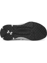 Championes Under Armour modelo Phantom X, de diseño deportivo y futurista. Presentan una parte superior de tejido transpirable en color negro, estructura de soporte en TPU en el mediopié con el logo de la marca y una entresuela de espuma blanca con amortiguación reactiva.