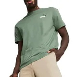 Remera Puma ESS+ 2 COL Small Logo de color gris oscuro, con cuello redondo y manga corta. Presenta el logo de Puma en blanco y rojo bordado en el pecho.