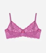 Soutien gris de encaje floral, sin copa y con aro. Breteles finos ajustables y cierre trasero.
