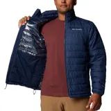 Campera puffer Columbia modelo Powder Lite II, color azul marino, con cierre frontal completo, bolsillos laterales con cremallera, cuello alto y tecnología Omni-Heat.