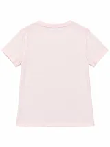 Remera blanca de manga corta con estampa frontal inspirada en "Fish Bar" en tonos rojos y azules.