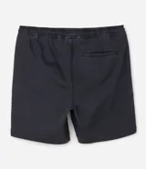 Bermuda de sarga color azul oscuro, con cintura elástica y cordón ajustable. Presenta bolsillos laterales funcionales y un diseño de corte regular con acabado lavado.