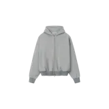 Campera con capucha Fear of God Essentials modelo Signature Classic Full Zip Hoodie, de color gris, corte holgado, cierre frontal completo y puños y dobladillo acanalados.