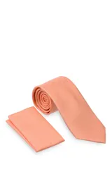 Corbata verde oscuro con estampado floral y pañuelo de bolsillo a juego.