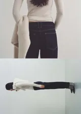Jeans de corte recto y tiro medio en color azul oscuro (rinse wash), con diseño de cinco bolsillos y bajo con vuelta ancha.