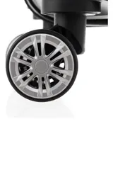 Valija carry on de diseño rígido y color gris, con ruedas dobles spinner 360 grados desmontables, candado incorporado y sistema de sujeción interno.