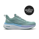 Championes deportivos Hi-Tec modelo Alana, color verde menta con detalles en lila y rosado. Presentan una estructura de malla transpirable, suela con tecnología de amortiguación y diseño ergonómico para running y entrenamiento.
