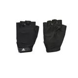 Guantes de entrenamiento Adidas negros con palma antideslizante, dorso de malla y cierre de velcro en la muñeca.