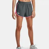 Short Under Armour de mujer, color negro, con cintura elástica, calza interior de malla y logo estampado en la pierna.